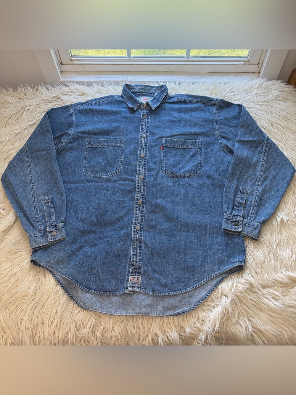 Vintage 90s Levi’s Red Tab Shirt Blue Denim Metal Buttons 100% Cotton Men’s XL